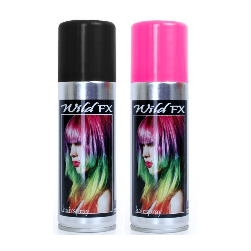 Set van 2x kleuren haarverf-haarspray van 125 ml Zwart en Roze