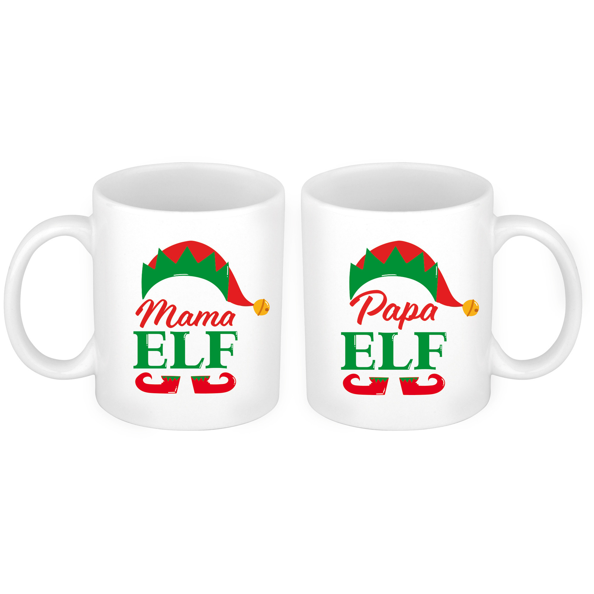 Set van 2x mokken Pappa en Mama Elf koffiemok-theebeker kerstcadeau ouders 300 ml