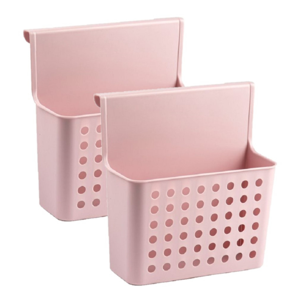 Set van 2x stuks badkamer-keuken hang opbergmandjes-organizers roze 26 x 24 cm