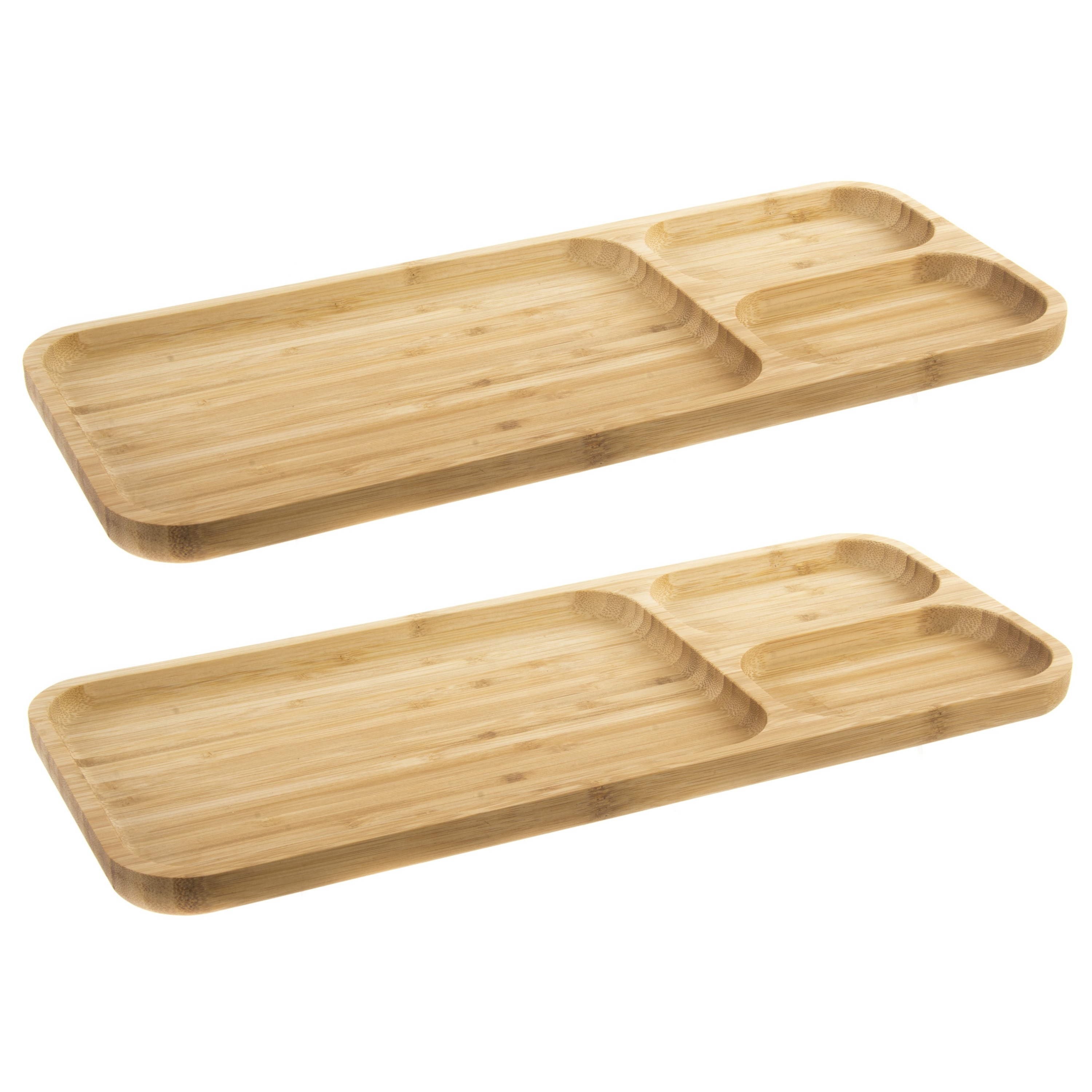 Set van 2x stuks bamboe houten 3-vaks serveerplank-serveerbord 39 x 16 x 2 cm