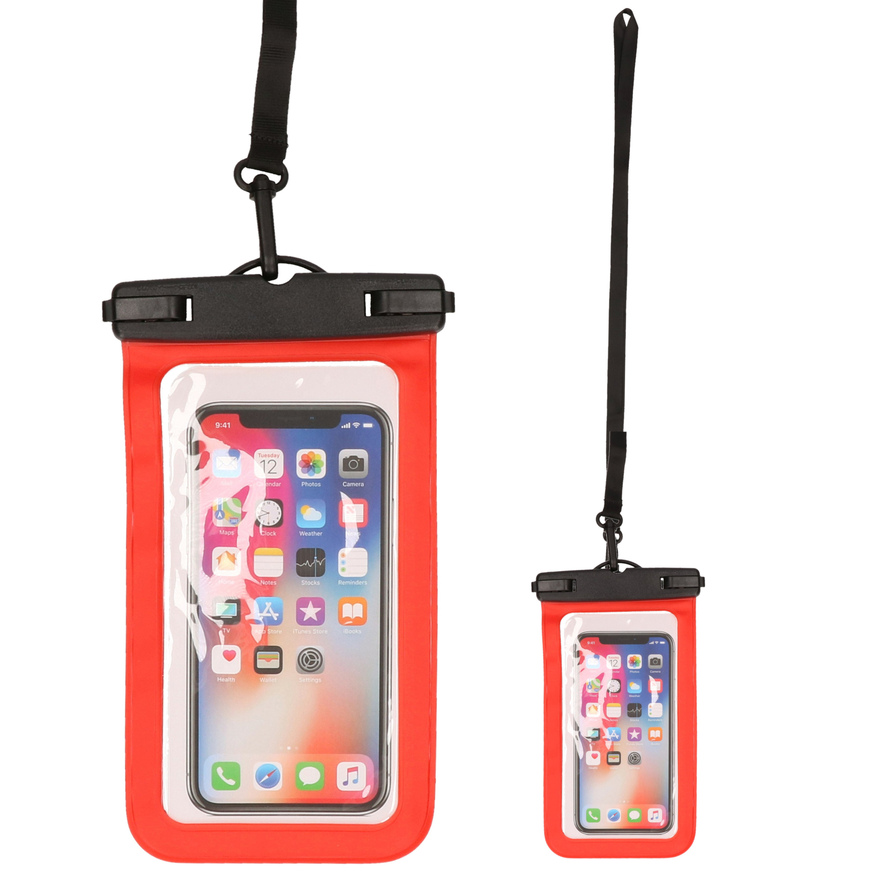 Set van 2x stuks Bellatio Design waterdicht telefoonhoesje voor alle telefoons tot 6 inch rood