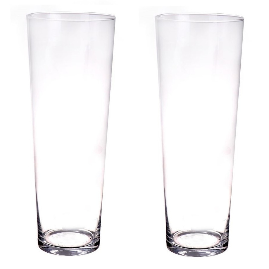 Set van 2x stuks conische glazen vaas-vazen rond helder glas 40 cm