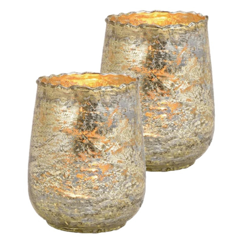 Set van 2x stuks glazen design windlicht-kaarsenhouder champagne goud 10 x 12 x 10 cm
