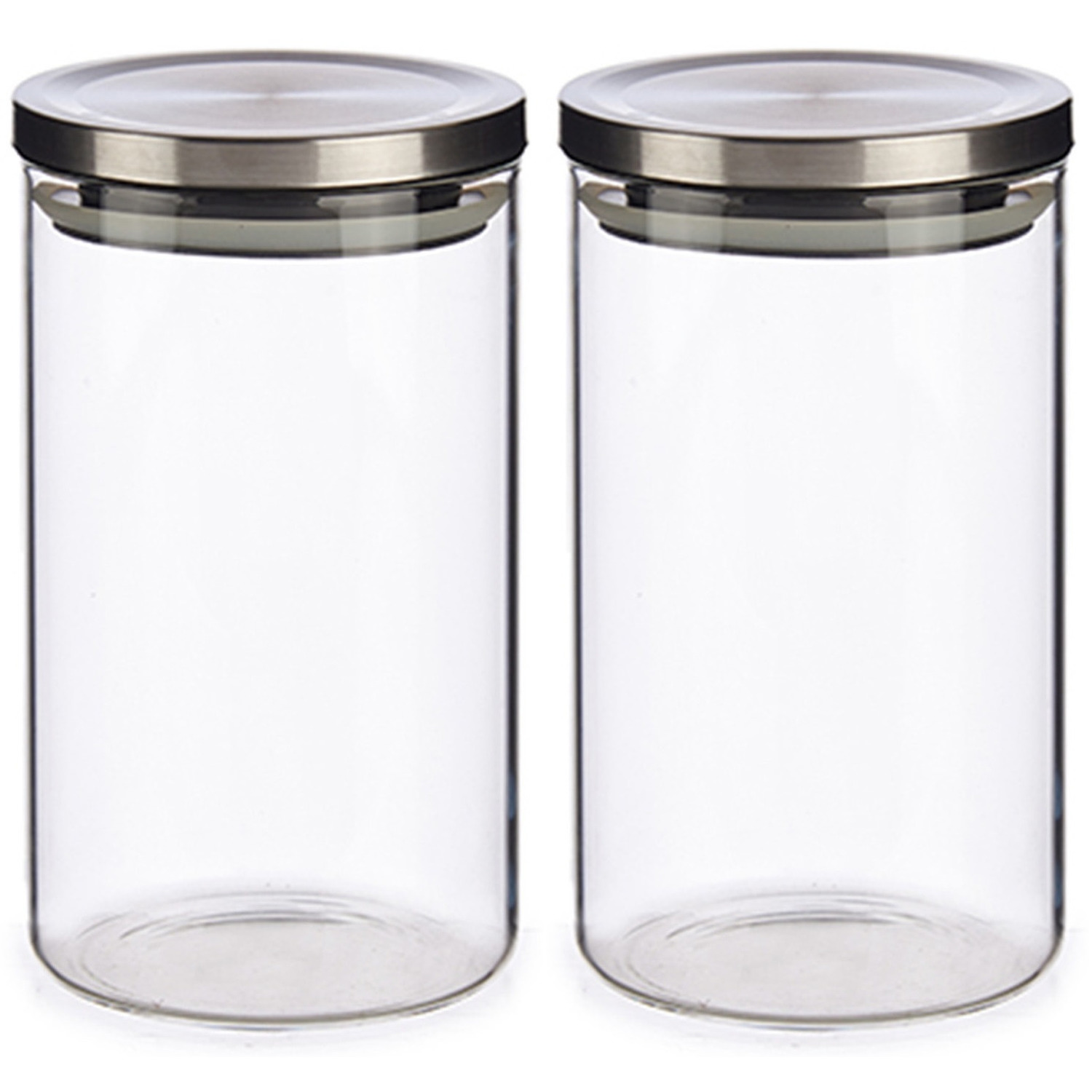 Set van 2x stuks glazen luxe keuken voorraadpotten-voorraadbussen met deksel zilver 1000 ml
