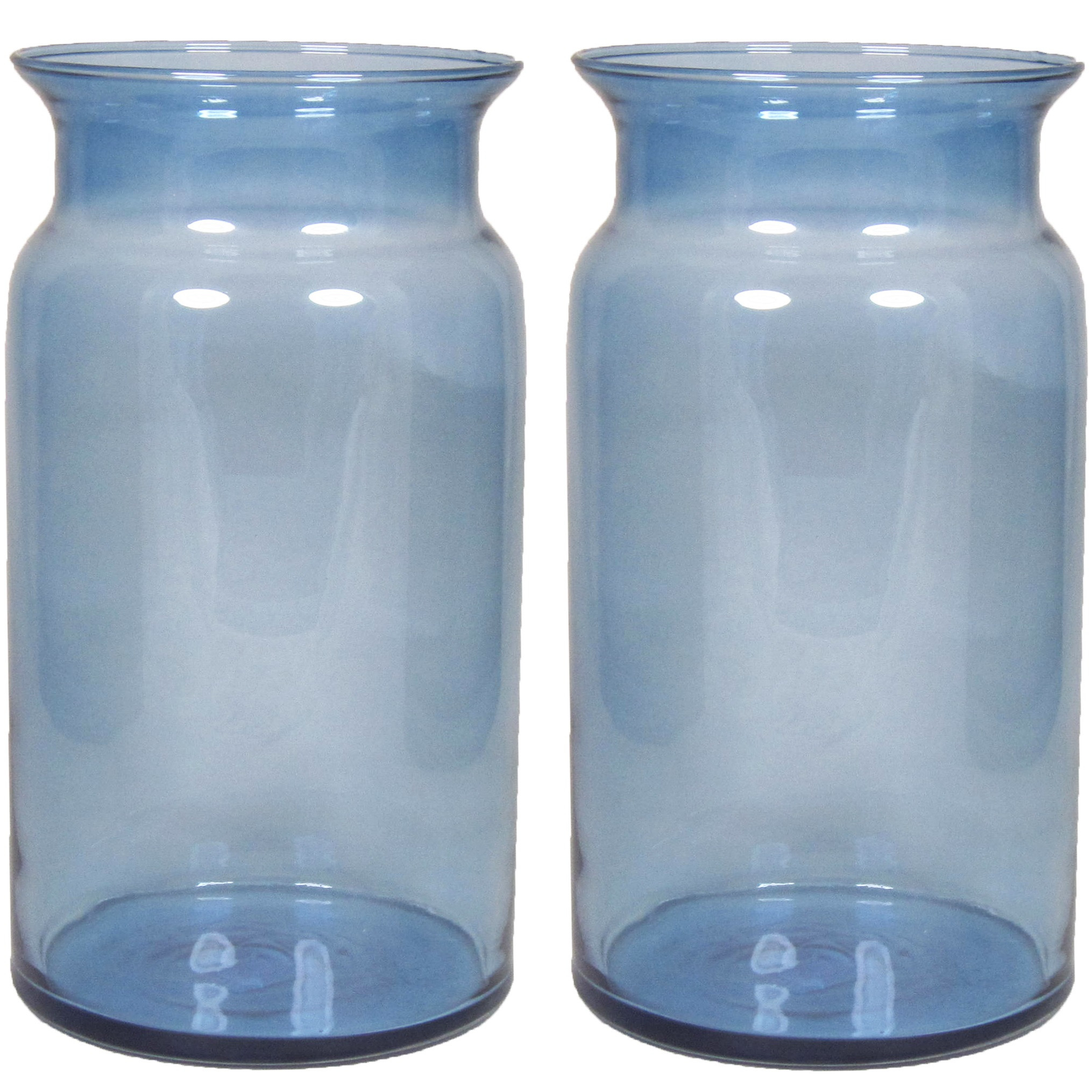 Set van 2x stuks glazen melkbus vaas-vazen blauw 7 liter smalle hals 16 x 29 cm