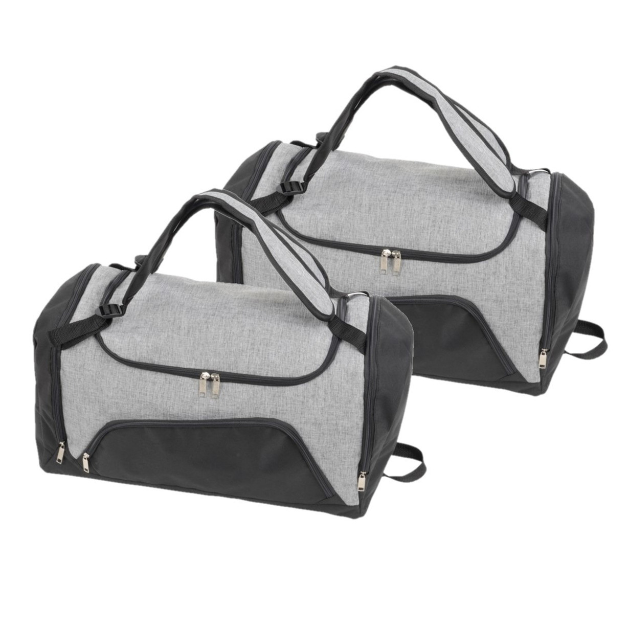 Set van 2x stuks grijs-zwarte sporttassen-fitnesstassen met schoenenvak 55 cm