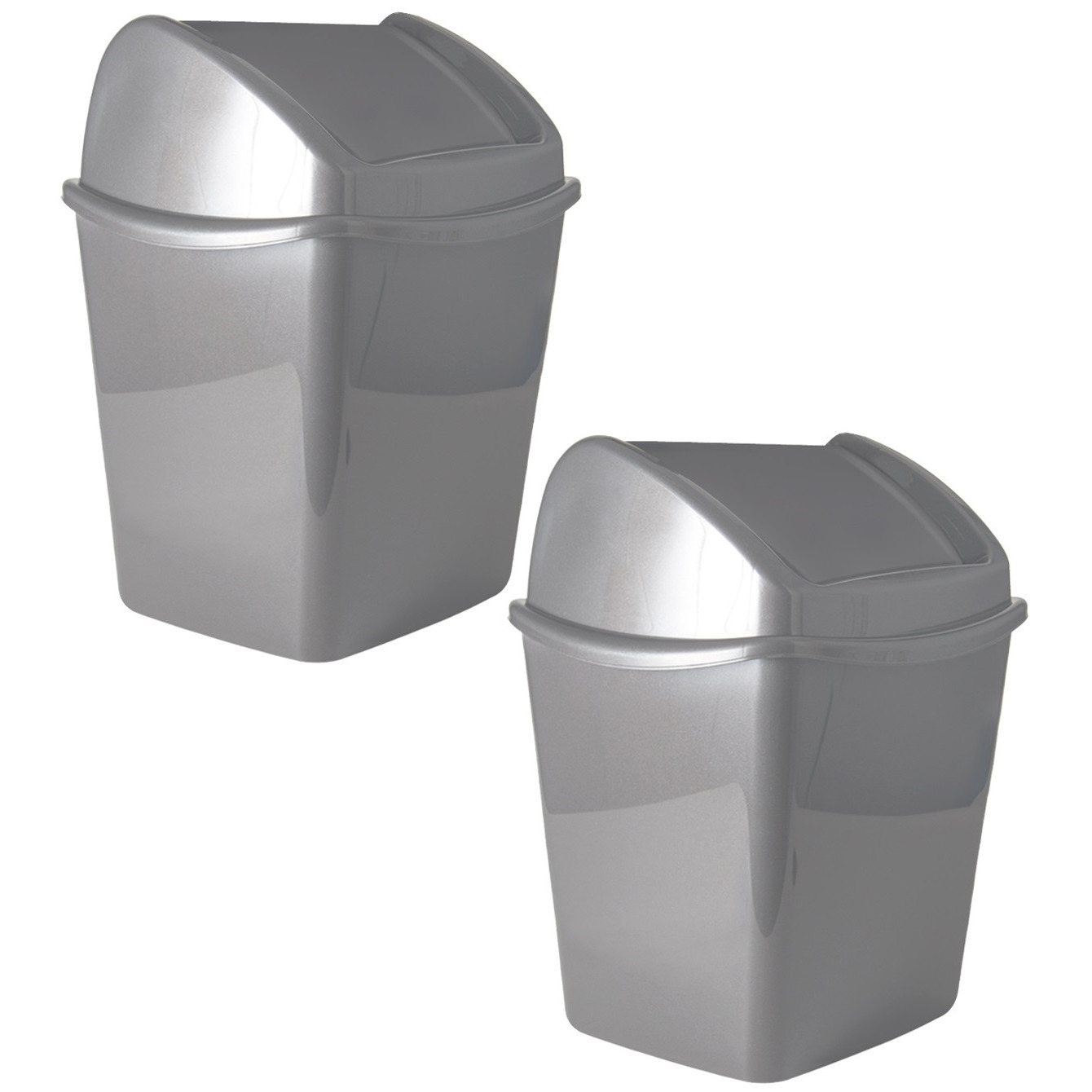 Set van 2x stuks grijze vuilnisbakken-afvalbakken met klepdeksel 1,1 liter