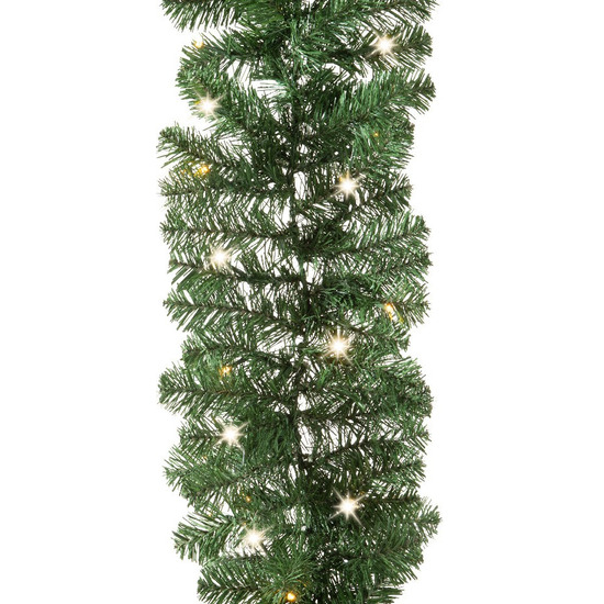 Set van 2x stuks groene kerstdecoratie dennenslingers met licht 270 cm