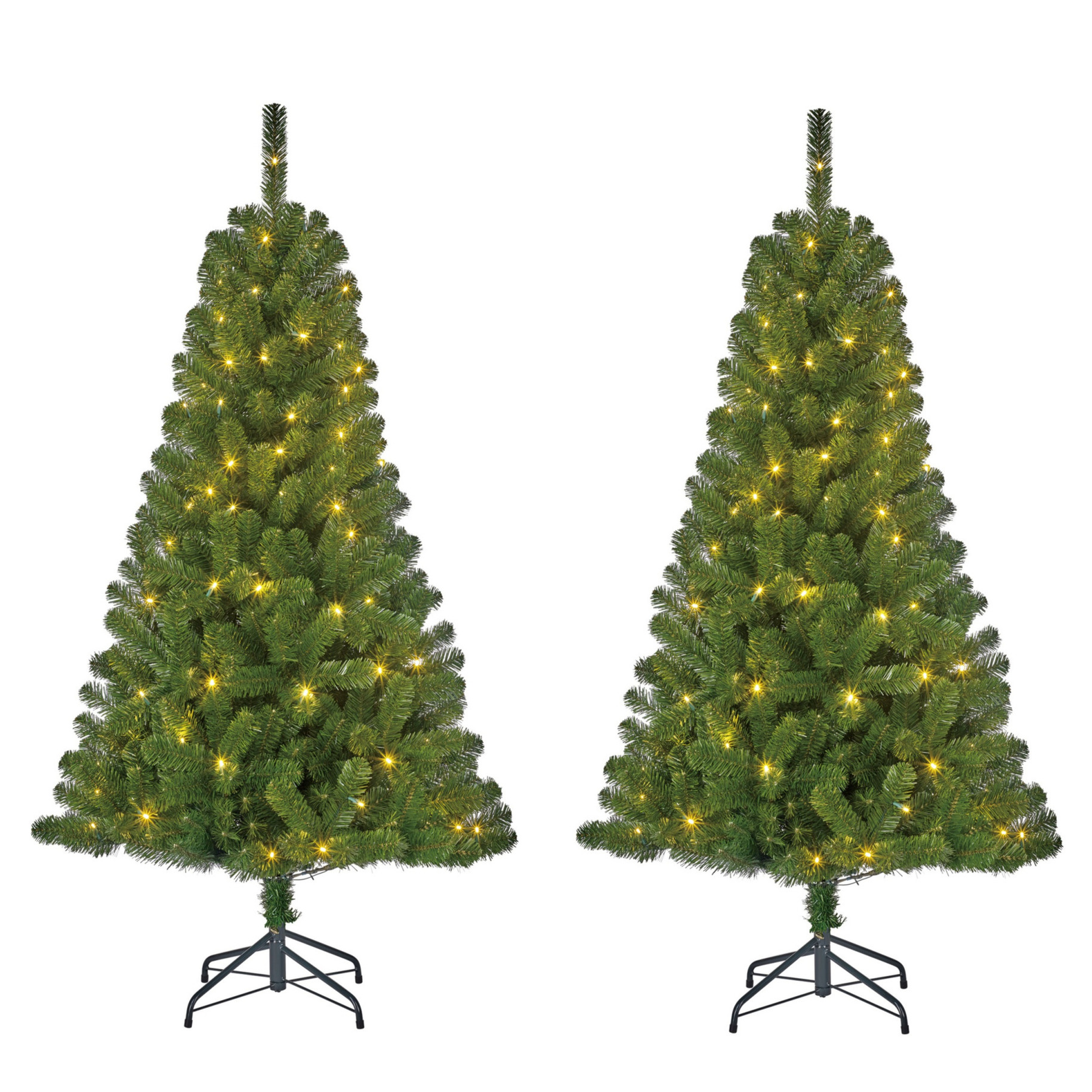 Set van 2x stuks groene led verlichte kerstbomen-kunstbomen 120 cm