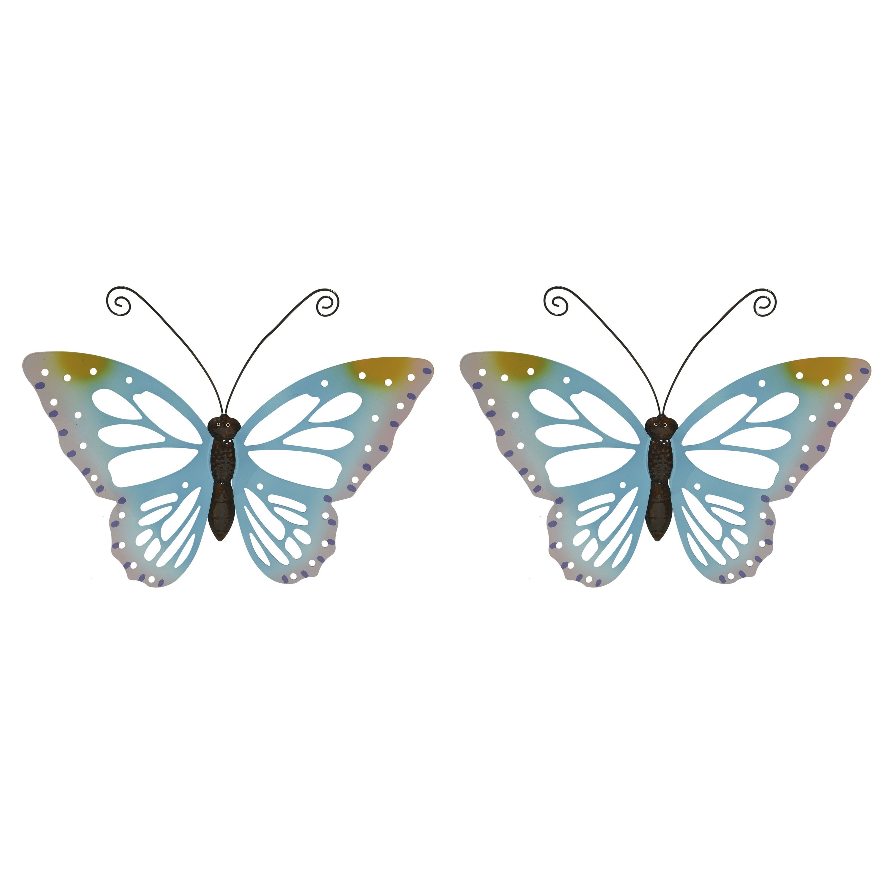 Set van 2x stuks grote lichtblauwe vlinders-muurvlinders 51 x 38 cm cm tuindecoratie