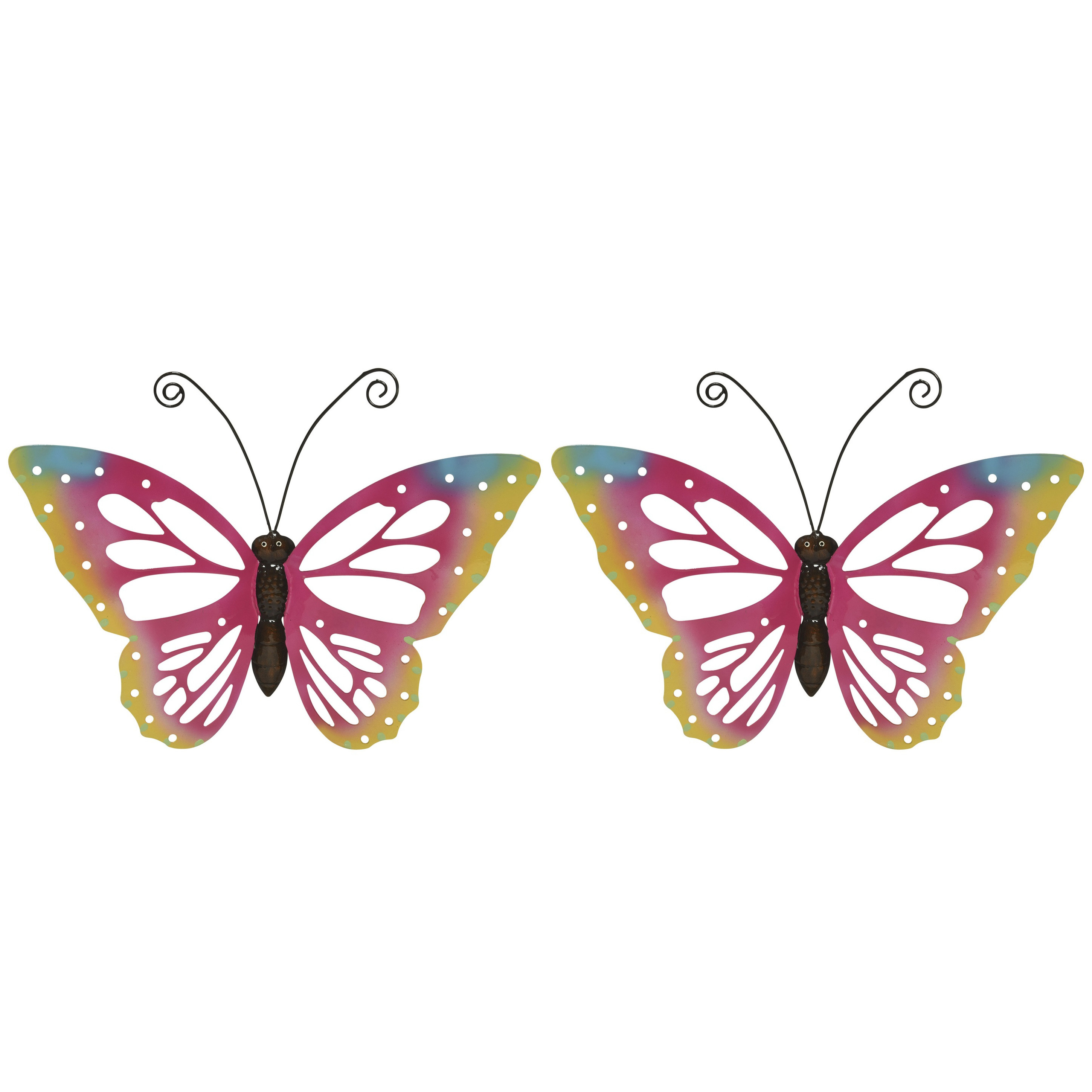 Set van 2x stuks grote roze vlinders-muurvlinders 51 x 38 cm cm tuindecoratie