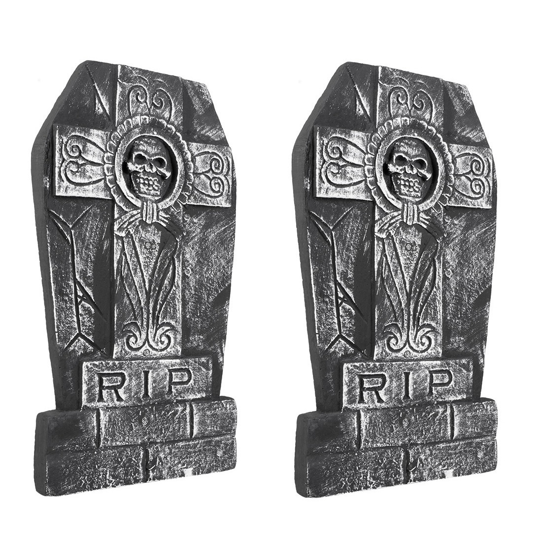 Set van 2x stuks horror kerkhof decoratie grafsteen RIP met kruis en schedel 50 x 27 cm