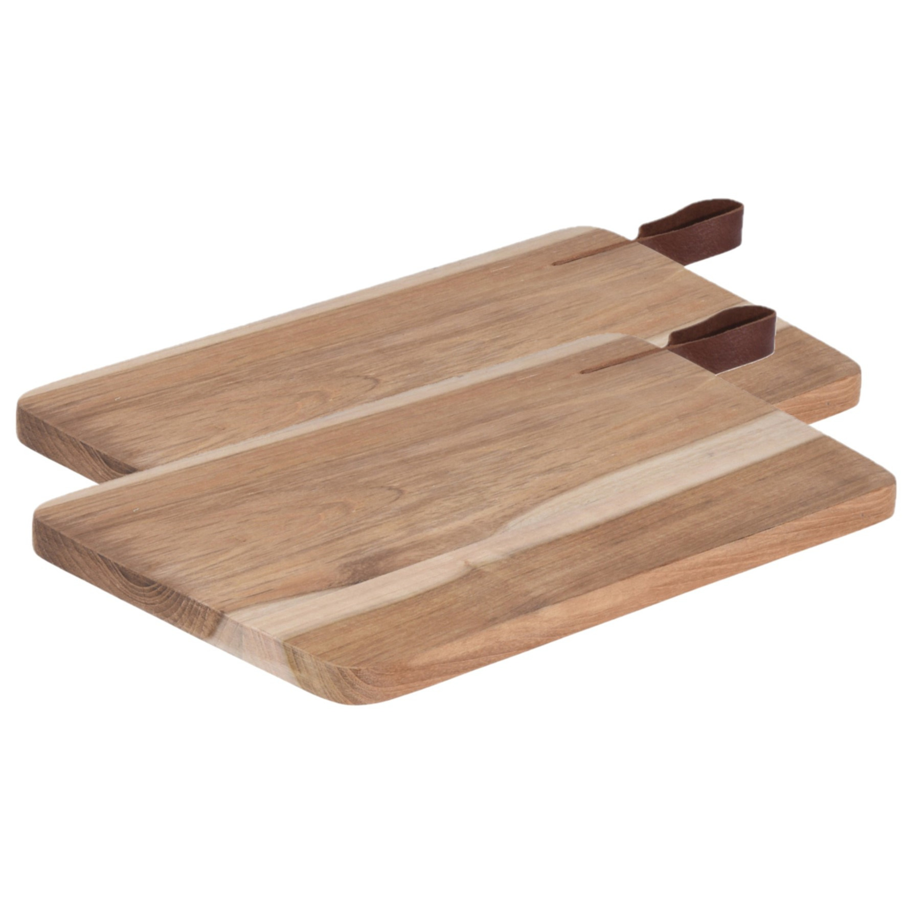 Set van 2x stuks houten snijplanken-serveerplanken met leren hengsel 30 cm