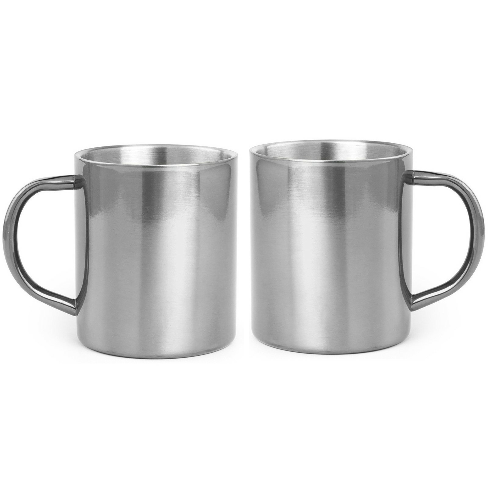 Set van 2x stuks koffie drinkbekers-mokken zilver metallic RVS 280 ml