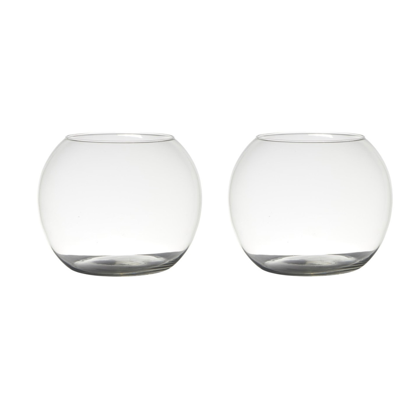 Set van 2x stuks luxe bolle ronde vissenkom bloemenvaas-bloemenvazen 20 x 25 cm transparant glas