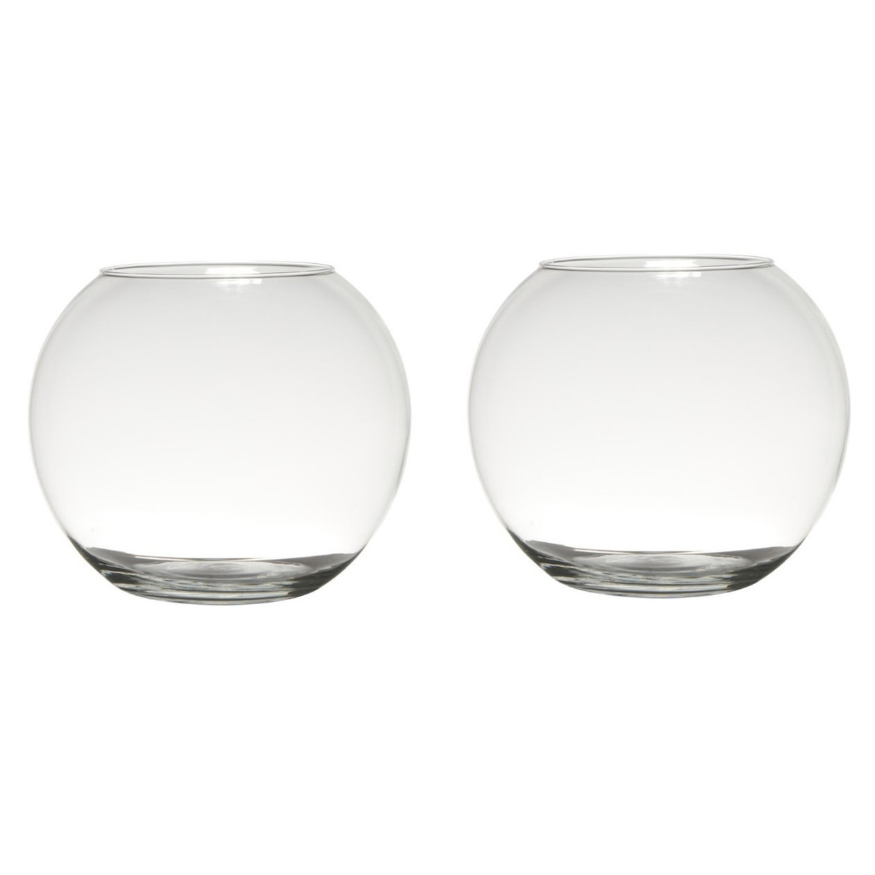 Set van 2x stuks luxe bolle ronde vissenkom bloemenvaas-bloemenvazen 23 x 30 cm transparant glas