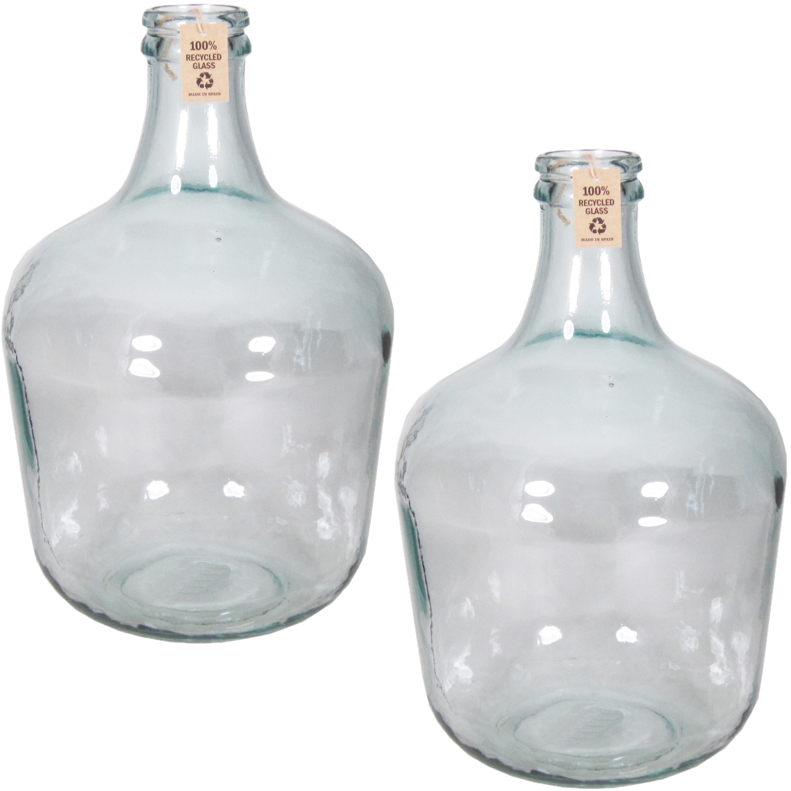 Set van 2x stuks luxe glazen karaf vaas-vazen 12 liter smalle hals 28 x 42 cm