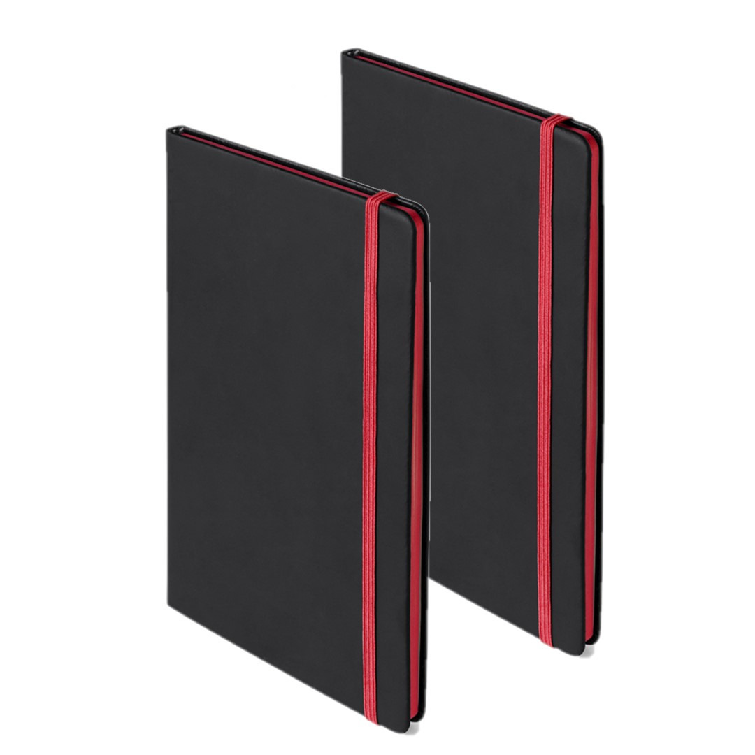 Set van 2x stuks notitieboekje met rood elastiek A5 formaat