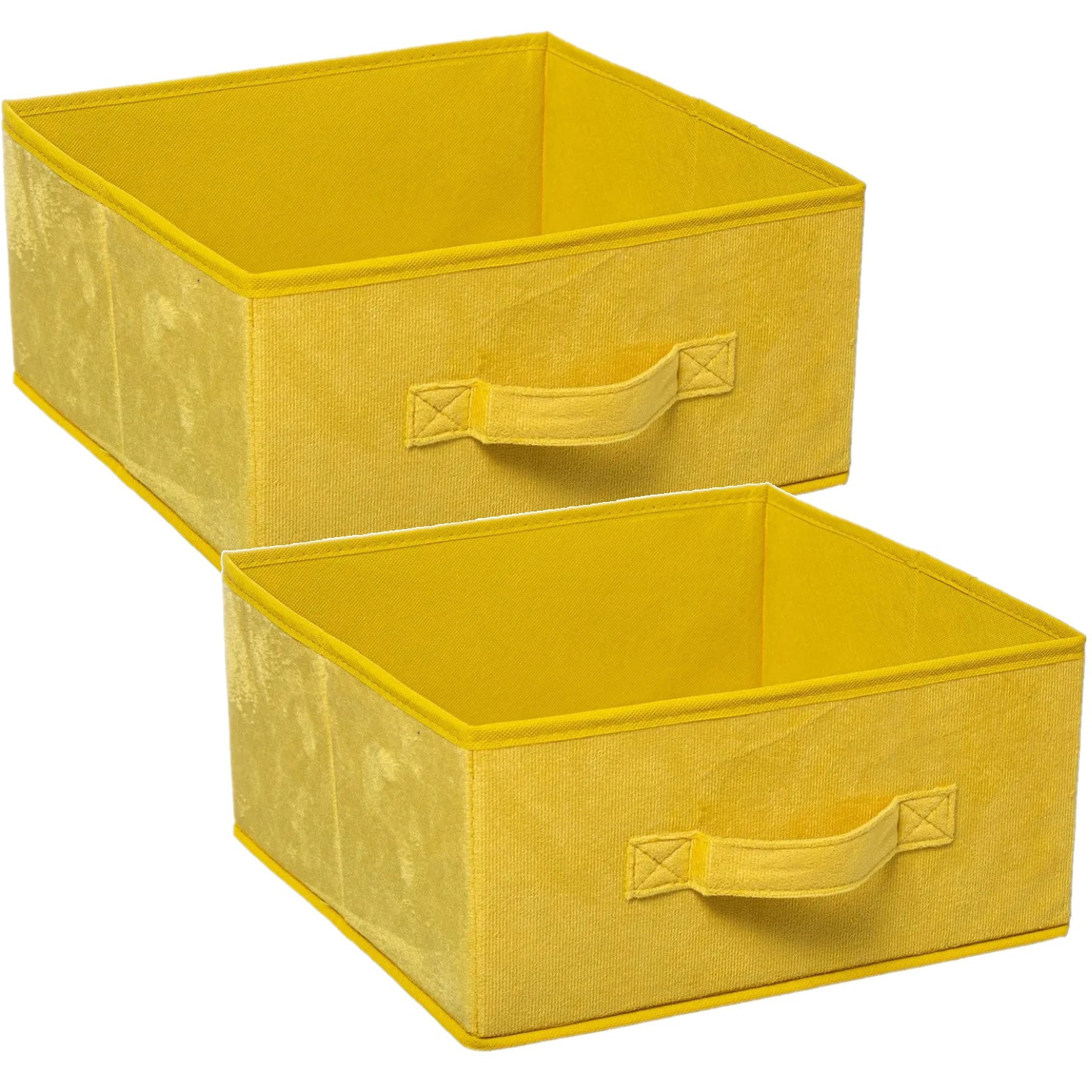 Set van 2x stuks opbergmand-kastmand 14 liter geel polyester 31 x 31 x 15 cm