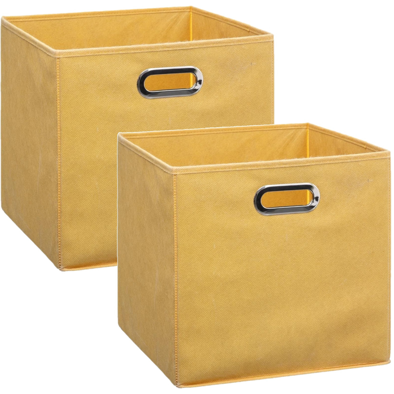 Set van 2x stuks opbergmand-kastmand 29 liter geel linnen 31 x 31 x 31 cm