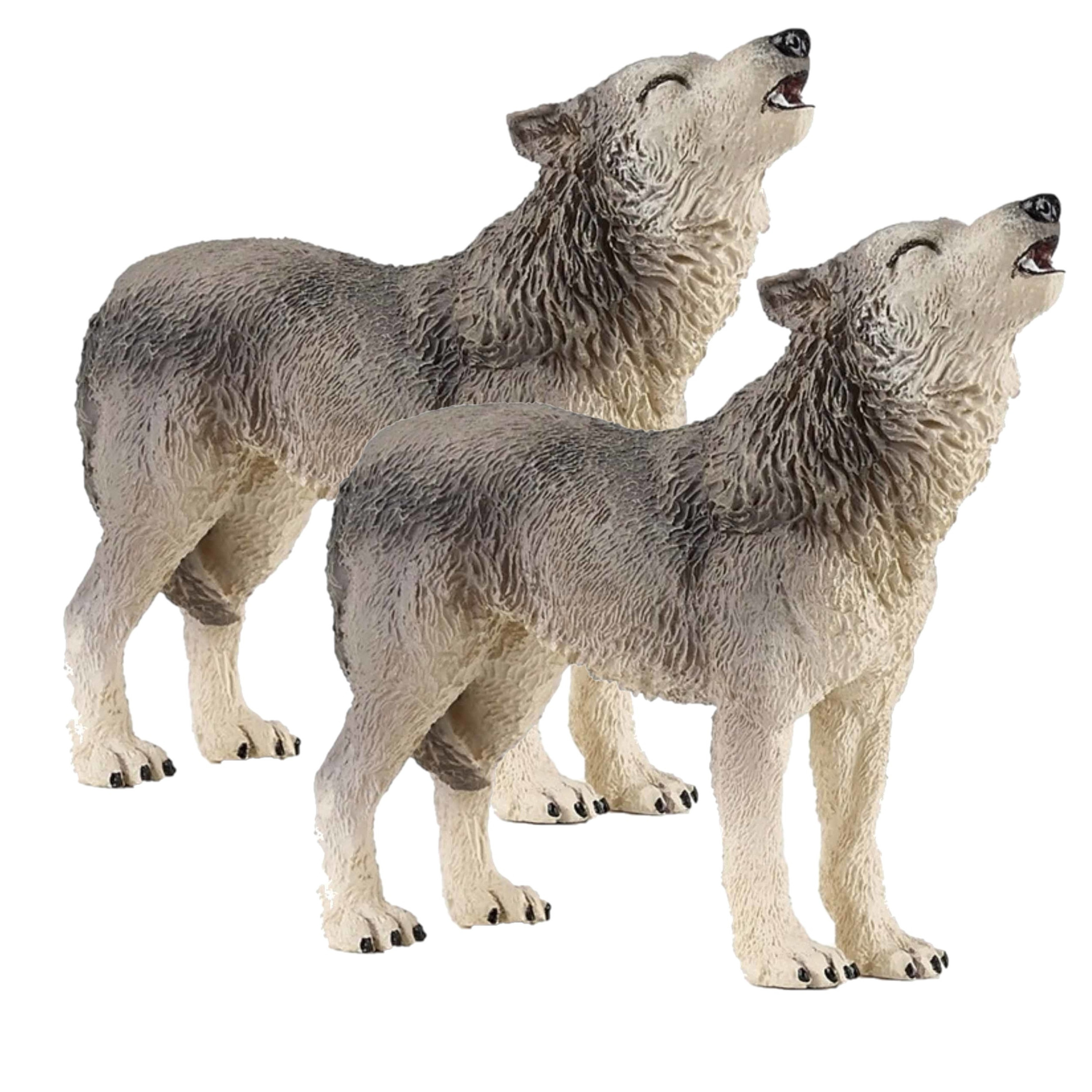 Set van 2x stuks plastic speelgoed dieren figuur huilende wolf 9 cm