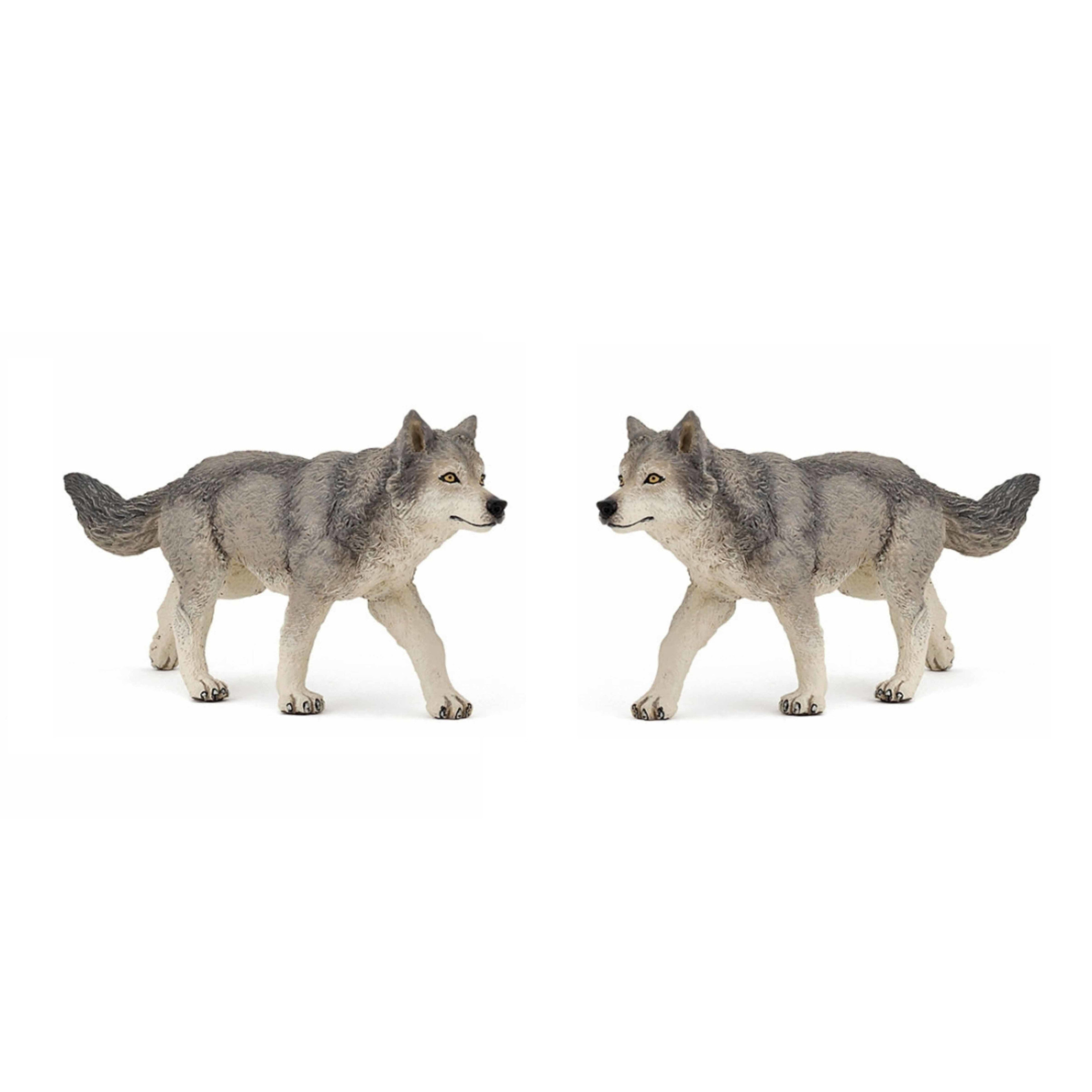 Set van 2x stuks plastic speelgoed figuur grijze wolf-wolven 12 cm