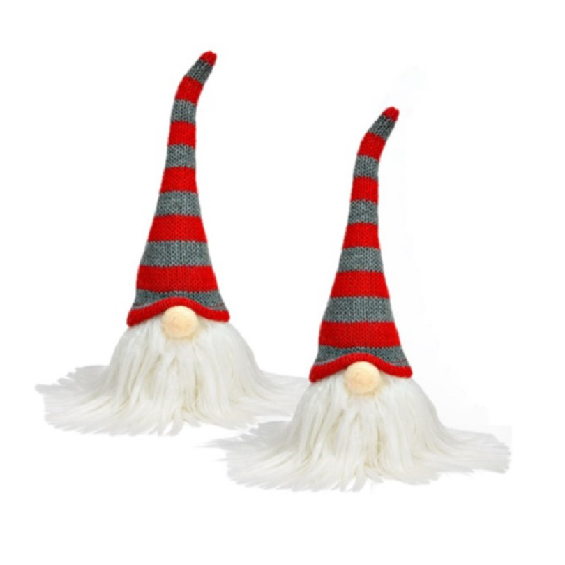 Set van 2x stuks pluche gnome-dwerg decoratie poppen-knuffels wit-rood-grijs 8 x 24 x 6 cm