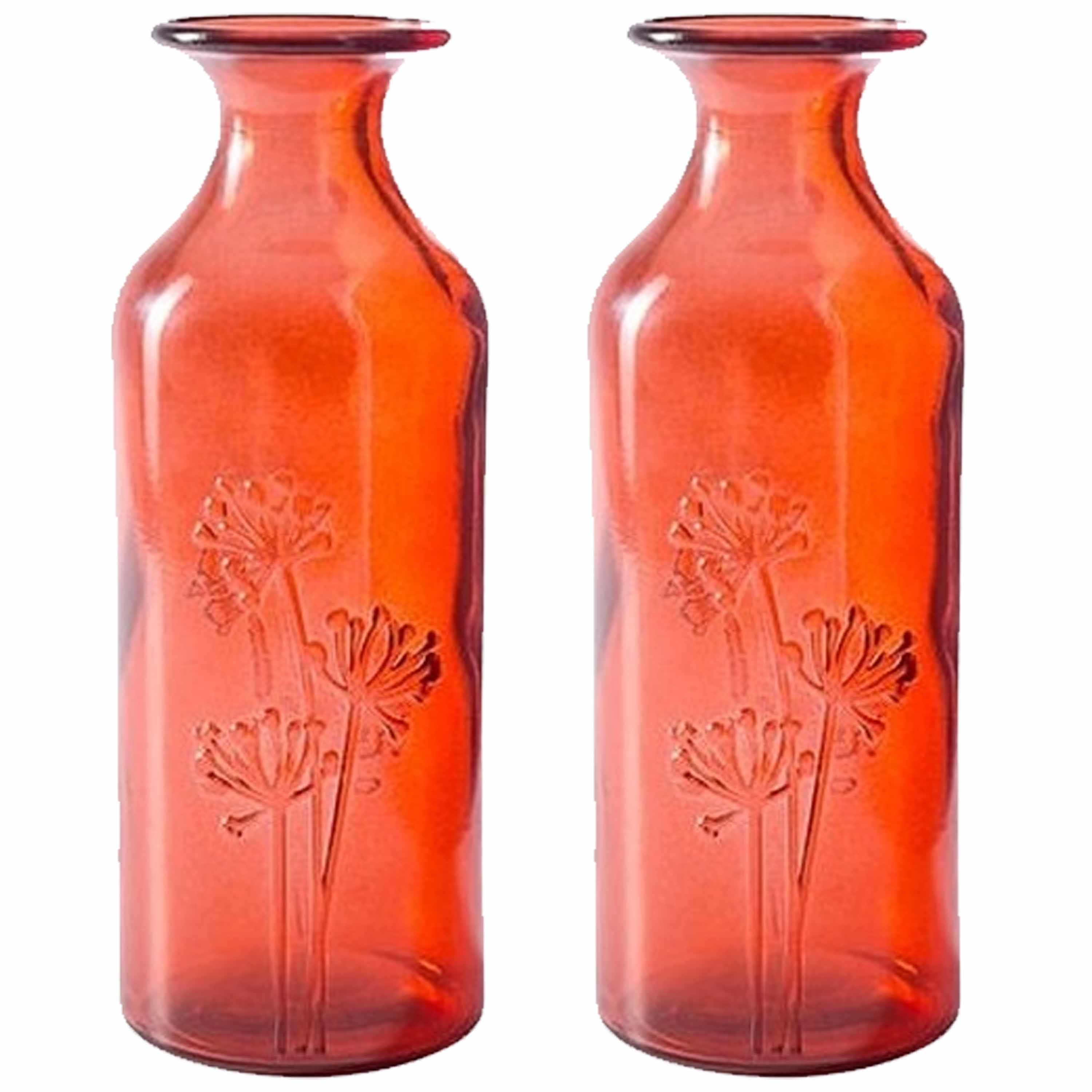 Set van 2x stuks rode fles vazen 7 x 19 cm glas