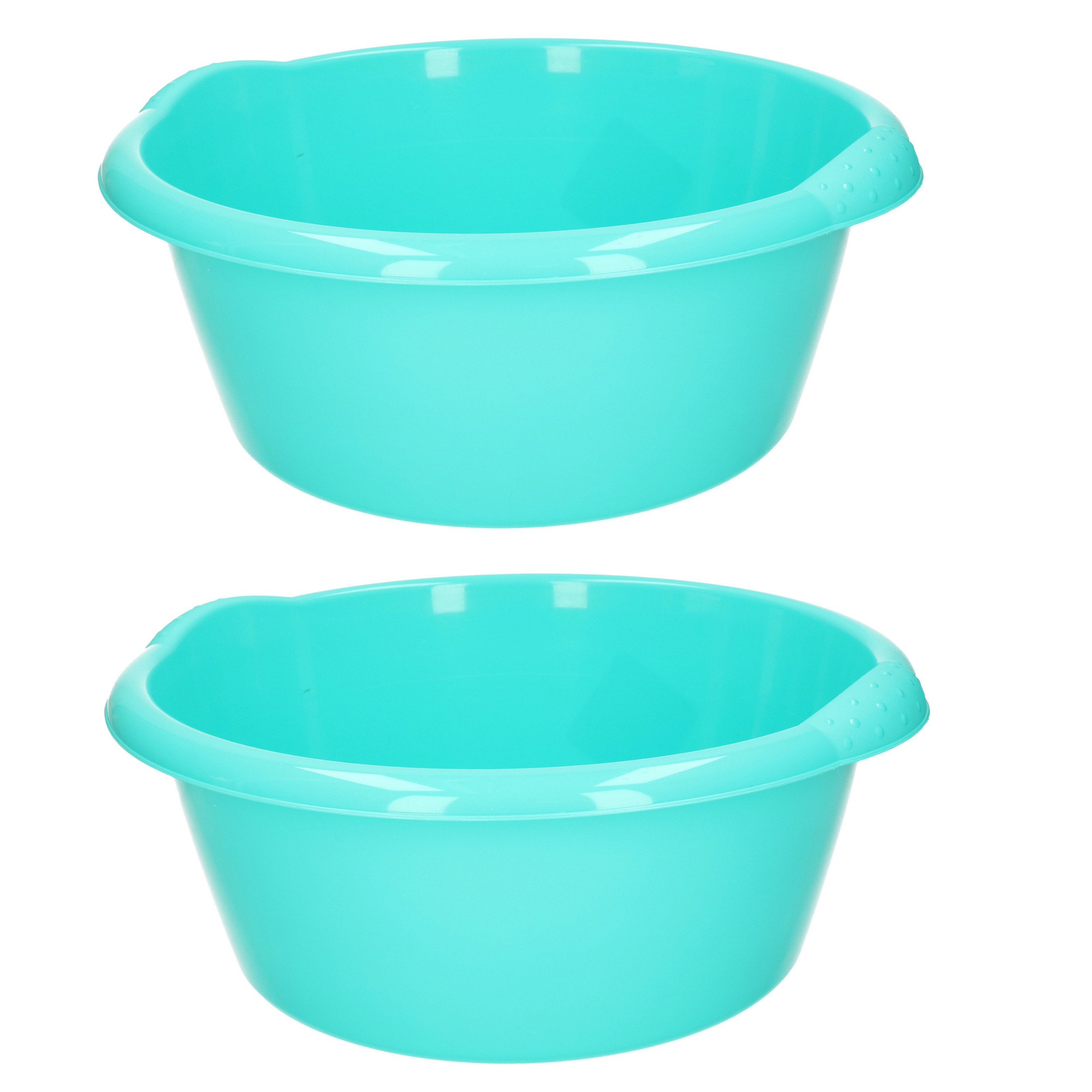Set van 2x stuks rond afwasteiltje-emmertje turquoise groen 3 liter 25 x 10,5 cm schoonmaakartikelen
