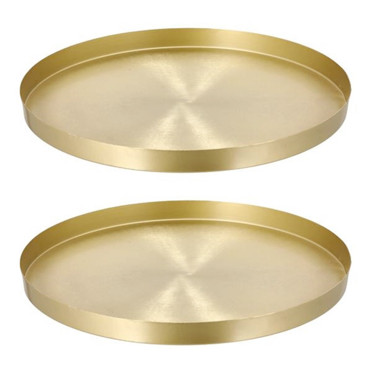 Set van 2x stuks rond kaarsenbord-kaarsenplateau mat goud metaal 30 cm