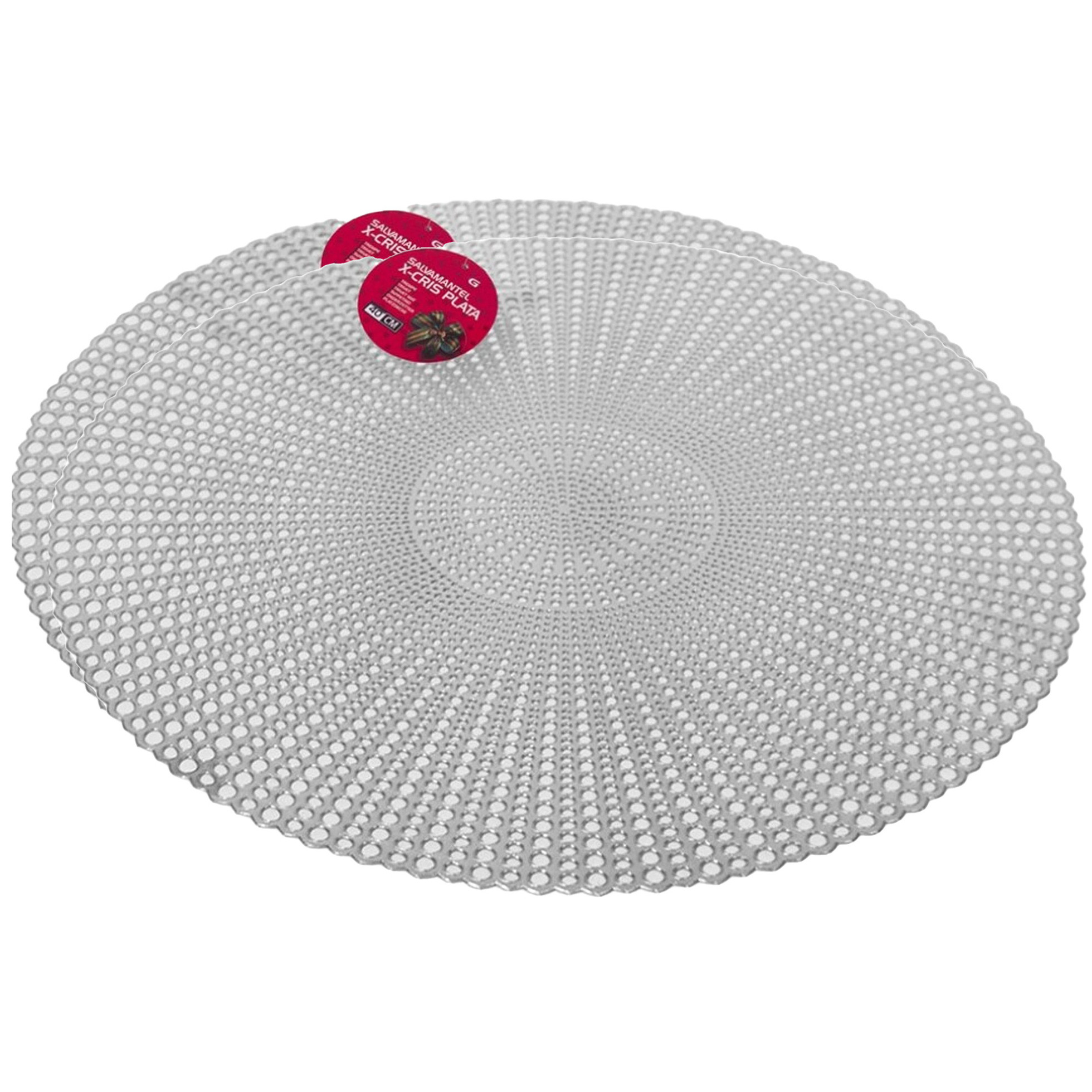 Set van 2x stuks ronde kunststof dinner placemats zilver met diameter 40 cm