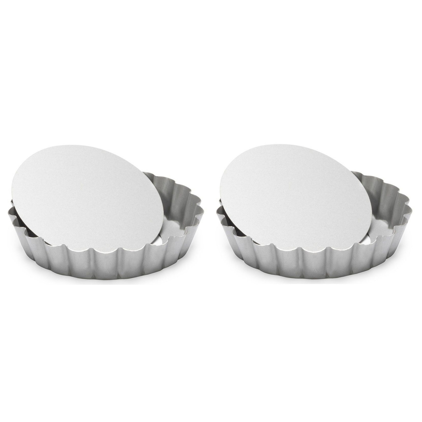 Set van 2x stuks ronde mini taart-quiche bakvormen zilver 10 cm