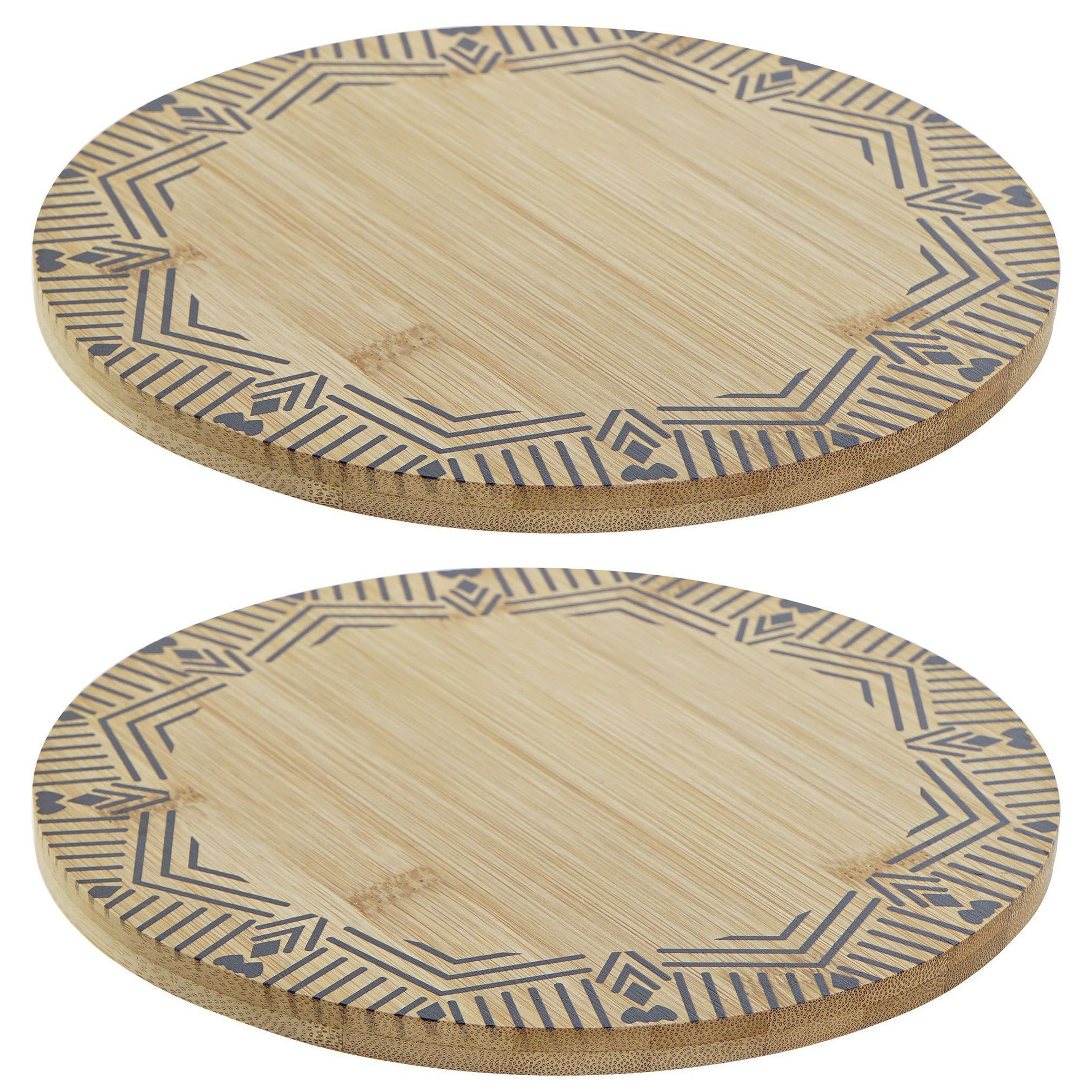 Set van 2x stuks ronde pannen onderzetters van bamboe met print D20 cm