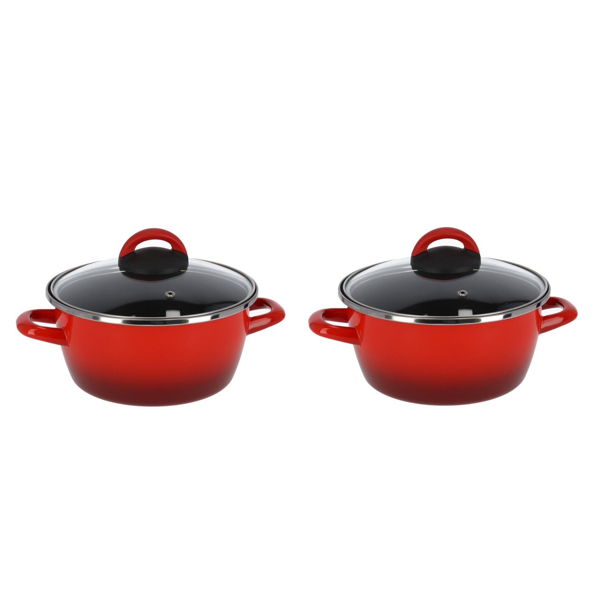 Set van 2x stuks rvs rode kookpan-pan met glazen deksel 20 cm 5 liter