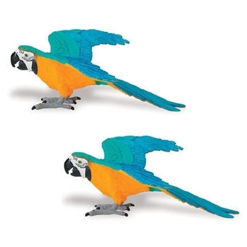 Set van 2x stuks speelgoed dieren figuur blauwe Ara papegaai van plastic 10 cm