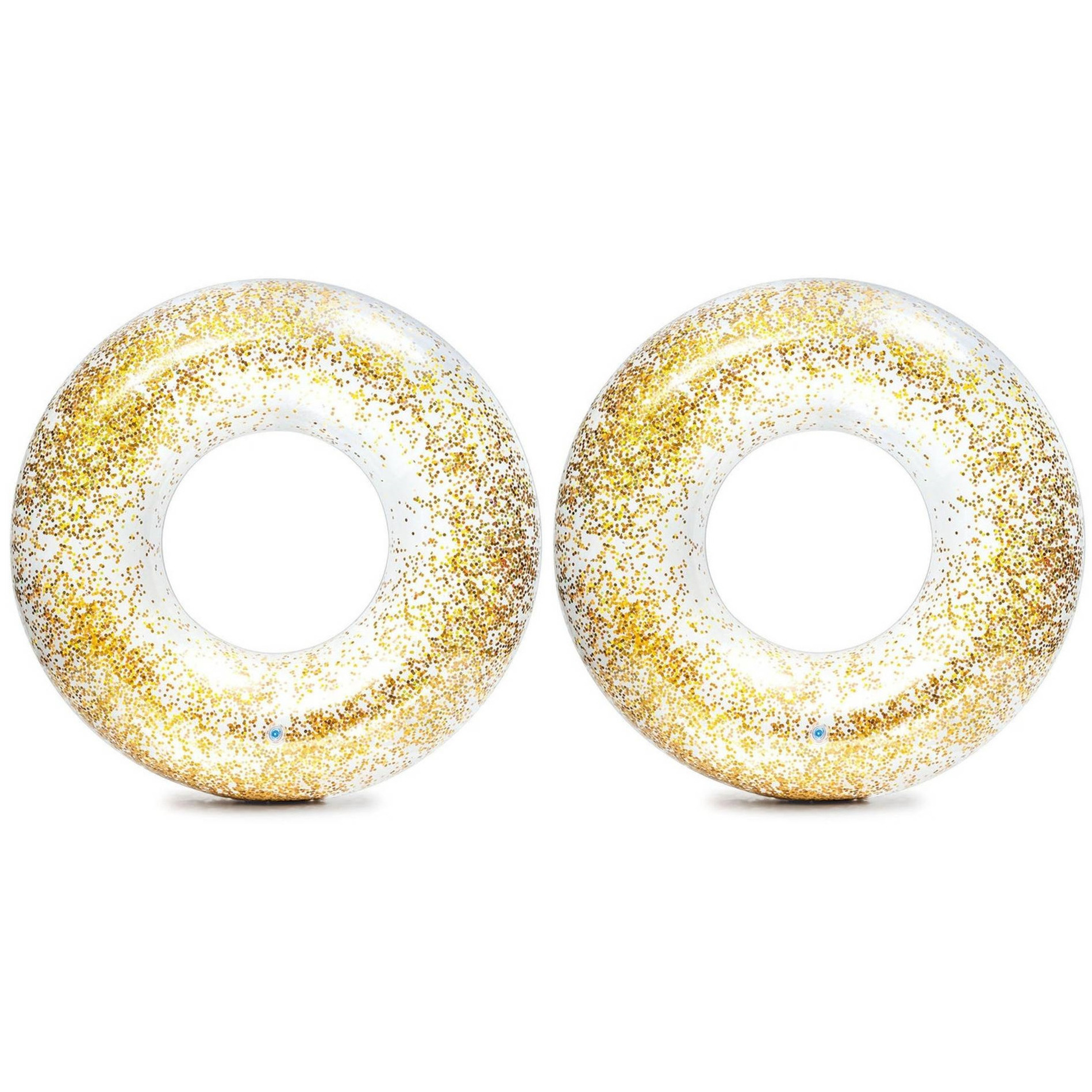 Set van 2x stuks transparant-gouden Intex glitter zwembanden 107 cm
