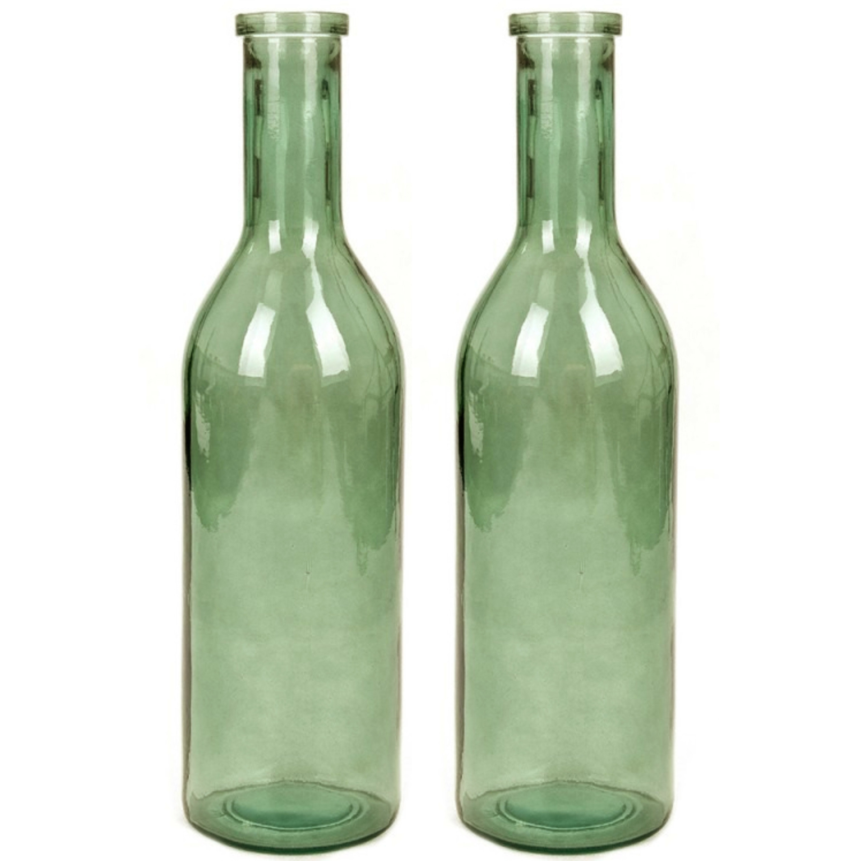 Set van 2x stuks transparante-groene fles vaas-vazen van eco glas 18 x 75 cm