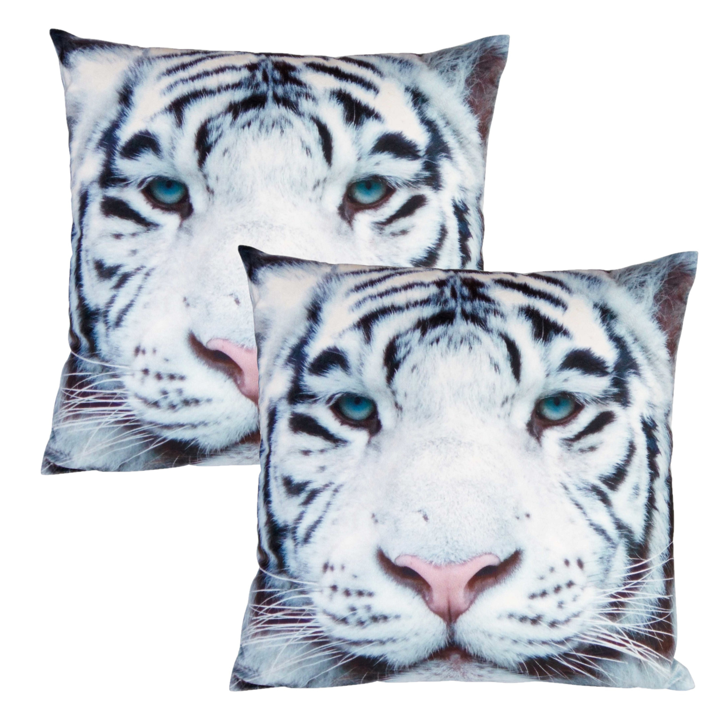 Set van 2x stuks woon sierkussen witte tijger foto print 40 x 40 cm