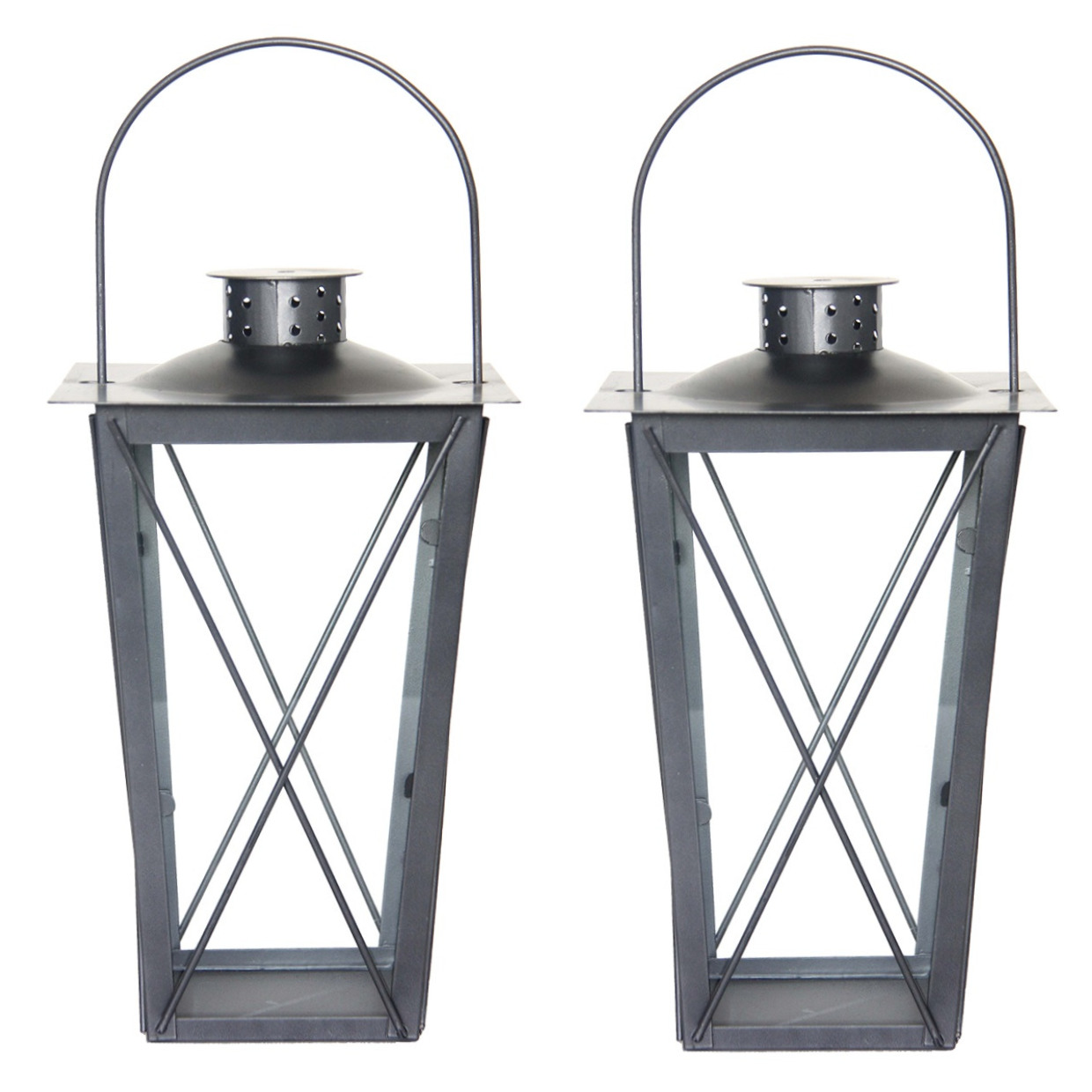 Set van 2x stuks zilveren tuin lantaarn-windlicht van ijzer 17 x 17 x 30 cm