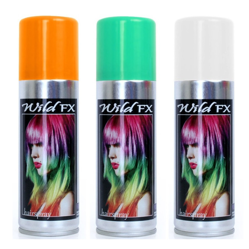 Set van 3x kleuren haarverf-haarspray van 125 ml Groen, Oranje en Wit