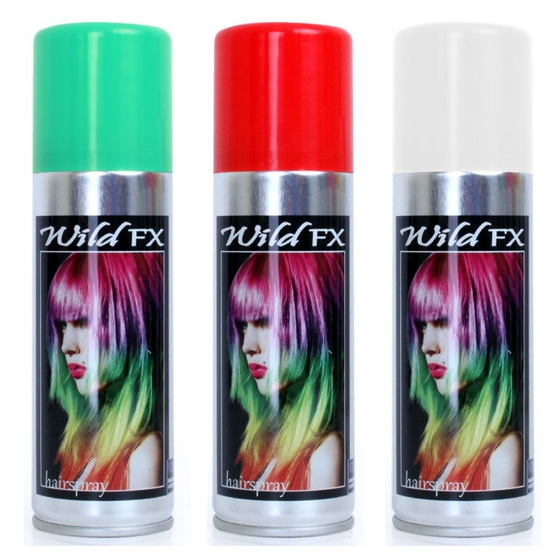 Set van 3x kleuren haarverf-haarspray van 125 ml Groen, Rood en Wit