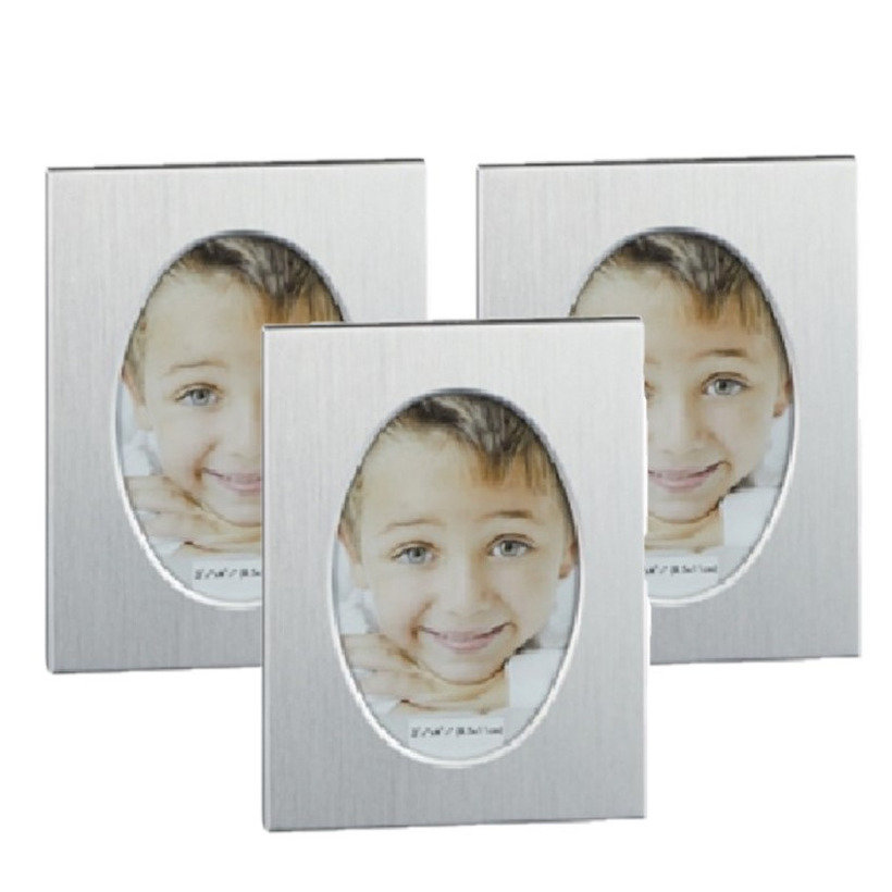 Set van 3x stuks aluminium fotolijst zilver ovaal geschikt voor een foto van 5,5 x 8 cm