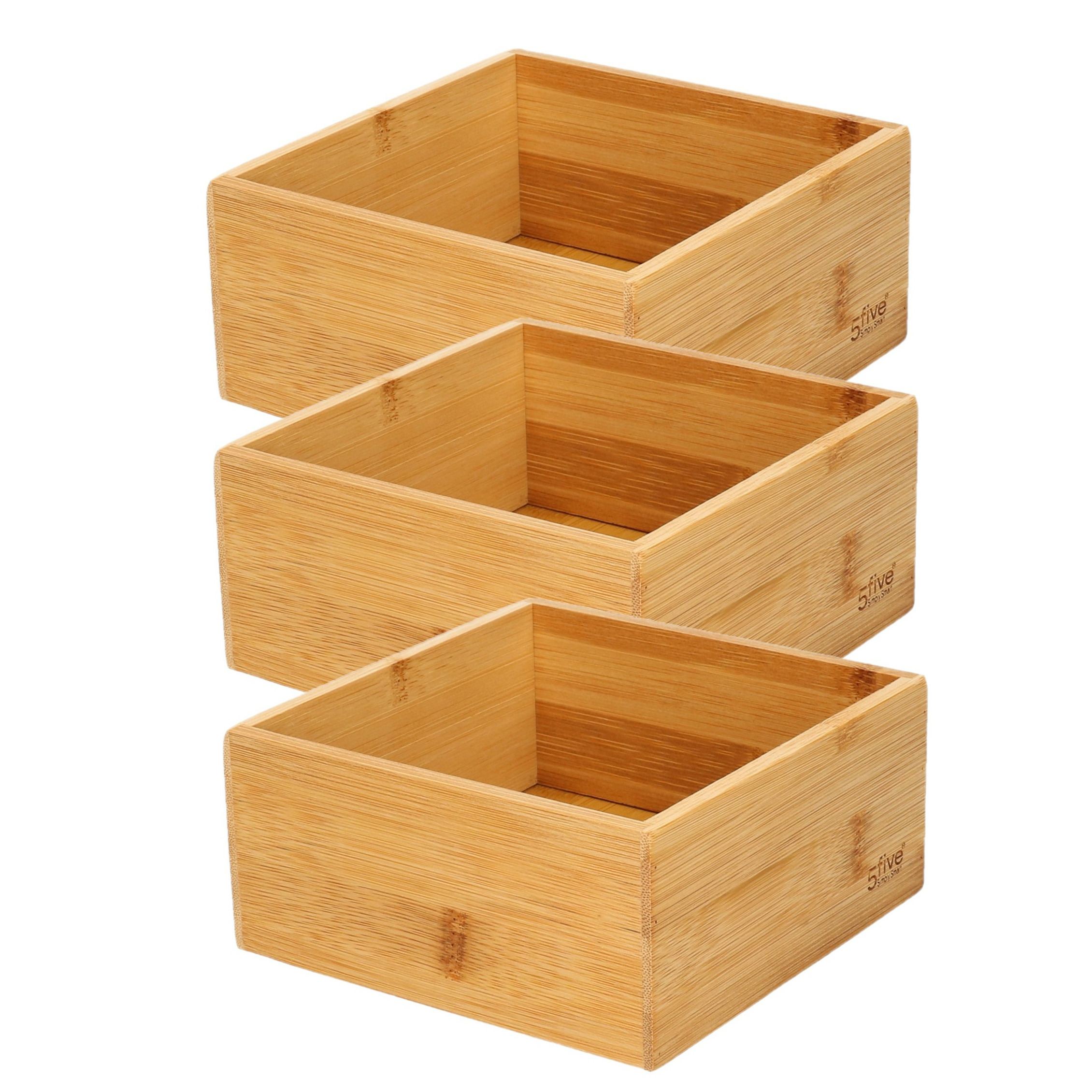 Set van 3x stuks bamboe ladekast-keukenspullen-kantoor vakjes-sorteerbakjes 15 x 15 x 7 cm