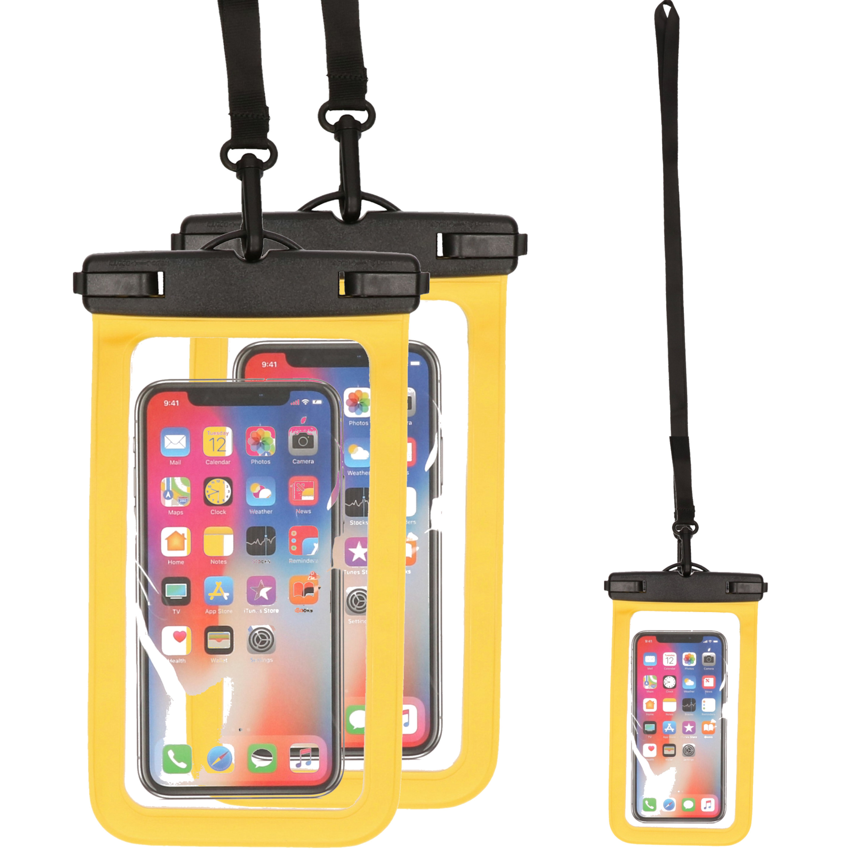Set van 3x stuks Bellatio Design waterdicht telefoonhoesje voor alle telefoons tot 6 inch geel