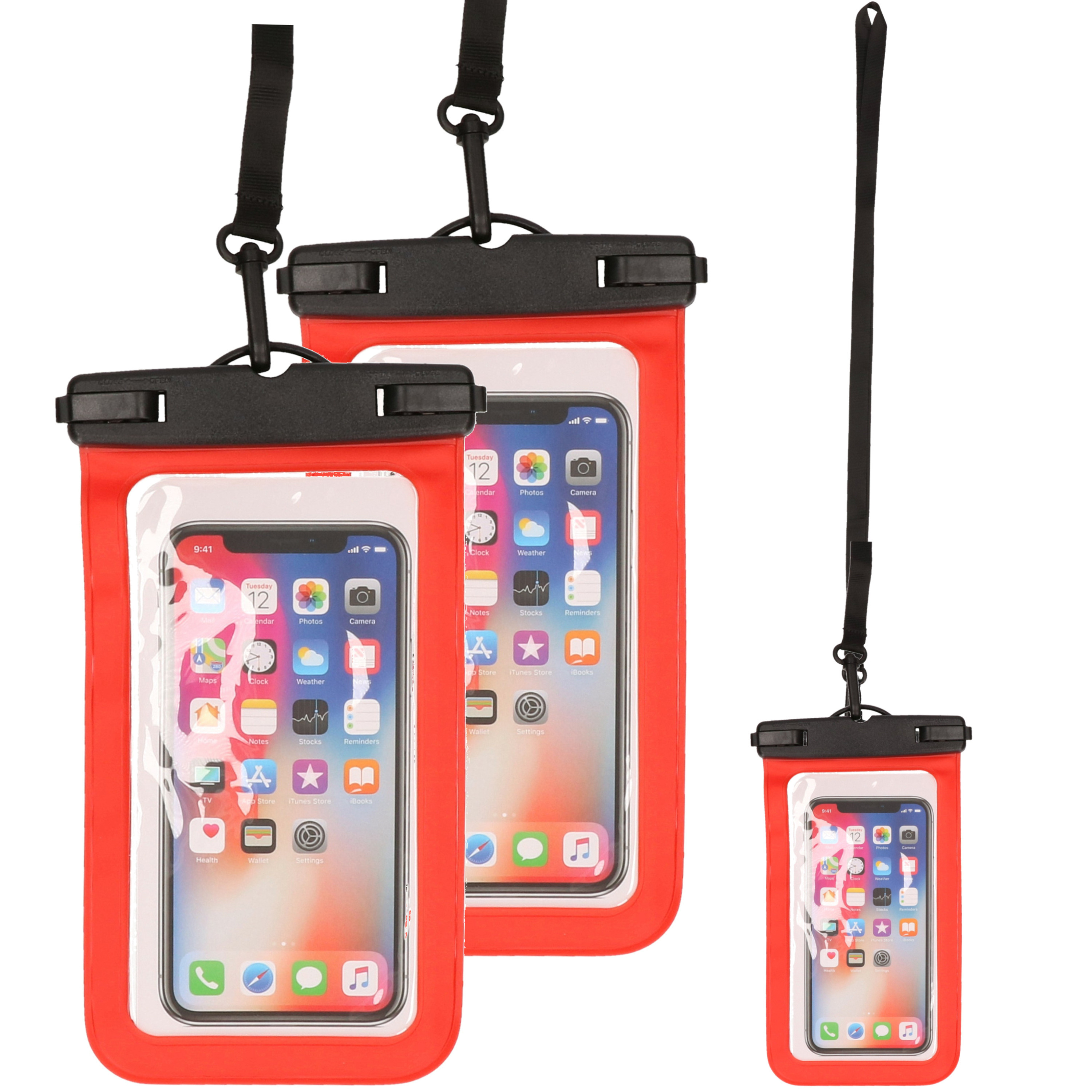 Set van 3x stuks Bellatio Design waterdicht telefoonhoesje voor alle telefoons tot 6 inch rood