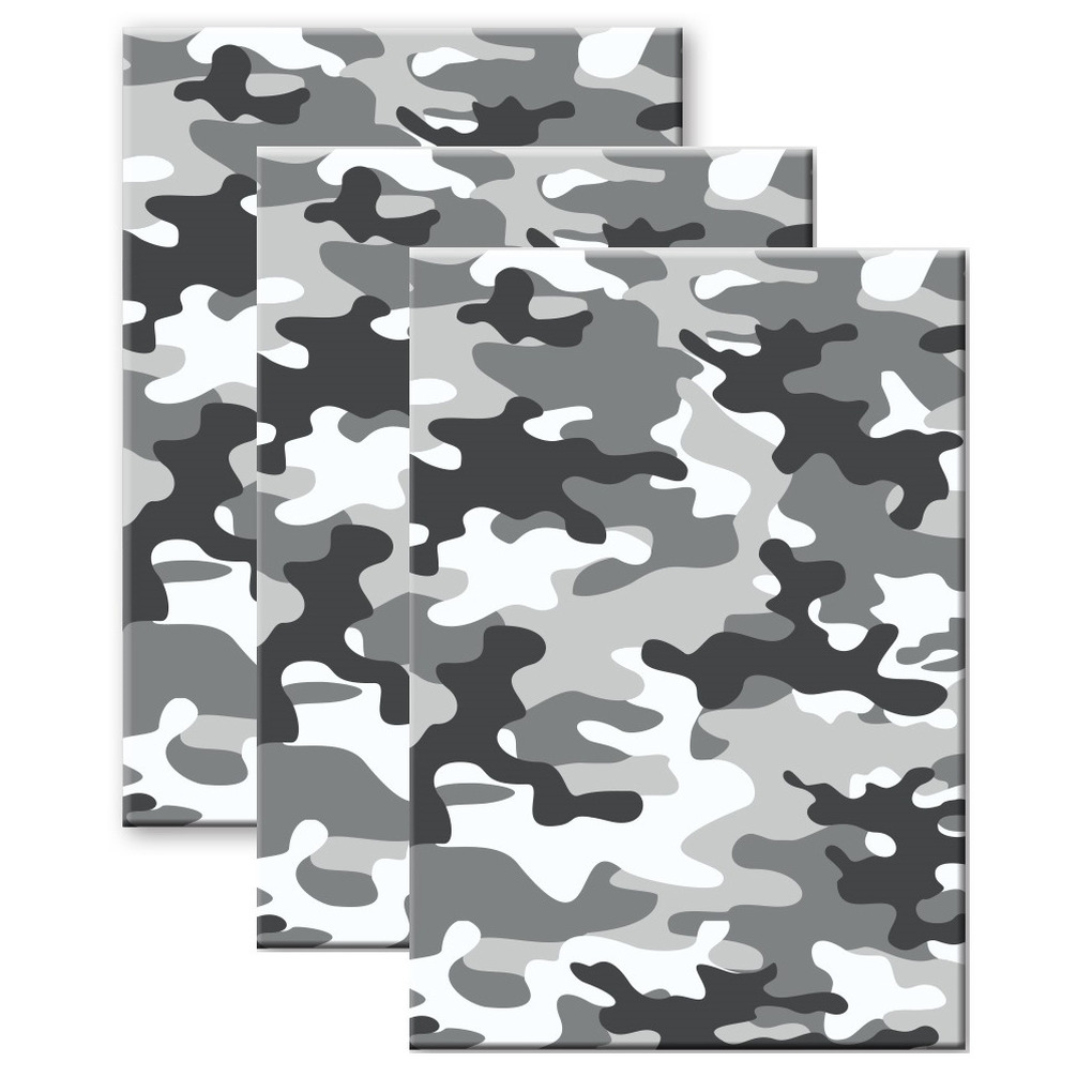Set van 3x stuks camouflage-legerprint wiskunde schrift-notitieboek grijs ruitjes 10 mm A4 formaat