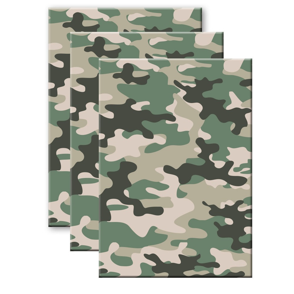 Set van 3x stuks camouflage-legerprint wiskunde schrift-notitieboek groen ruitjes 10 mm A4 formaat