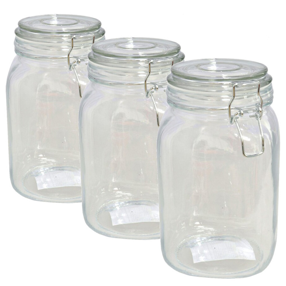 Set van 3x stuks glazen inmaakpotten-weckpotten met klemdeksel 1400 ml
