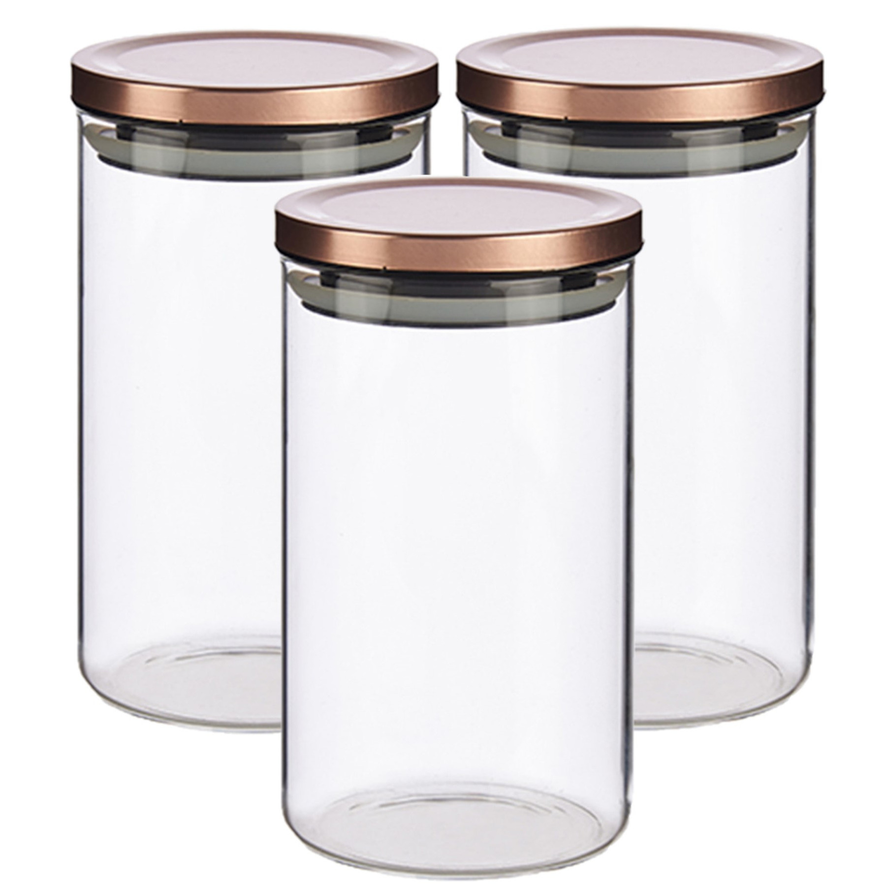 Set van 3x stuks glazen luxe keuken voorraadpotten-voorraadbussen met deksel rose goud 1000 ml