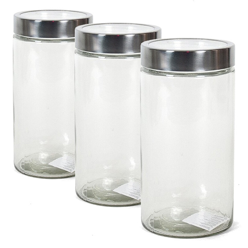 Set van 3x stuks glazen voorraadpotten-bewaarpotten met deksel 1.7 liter